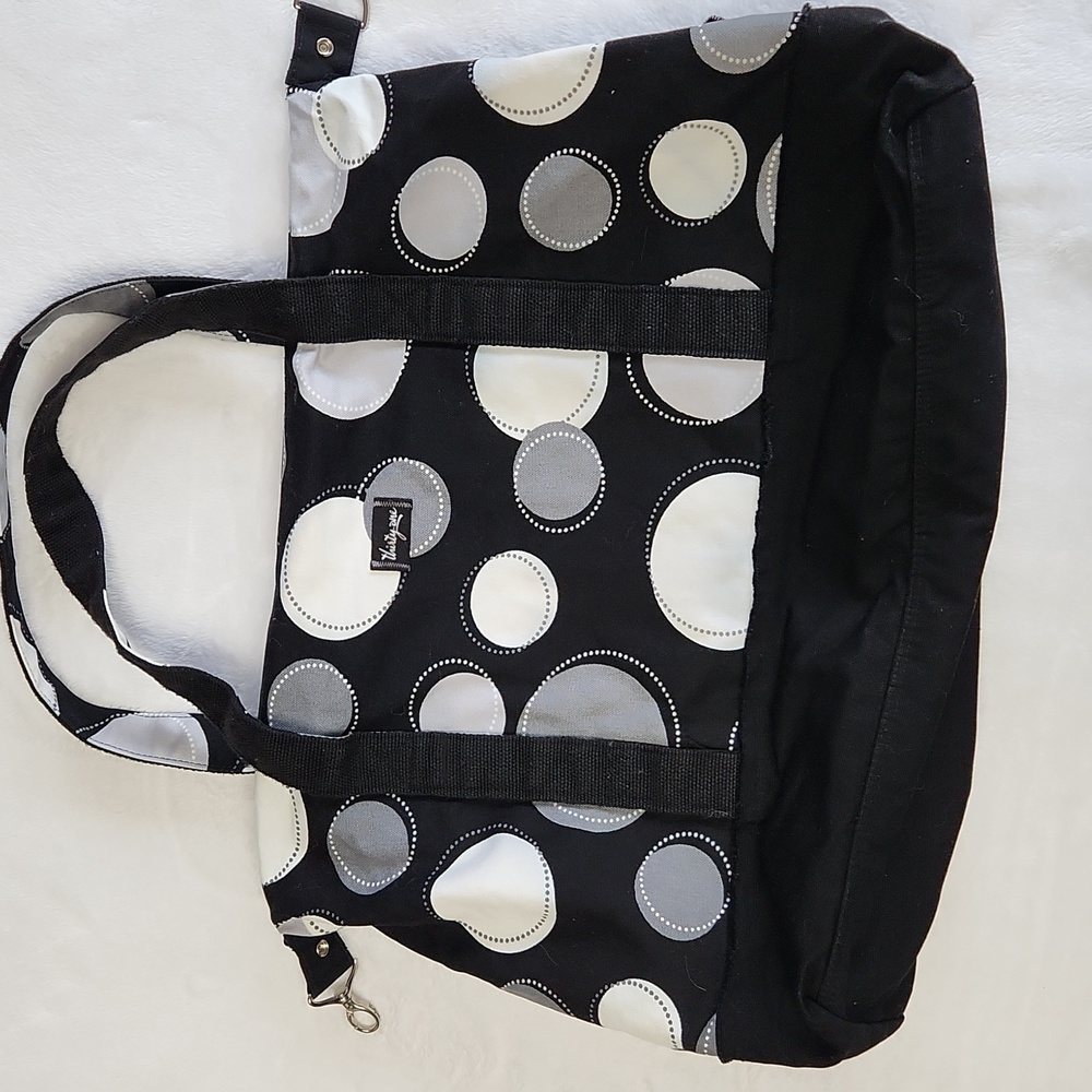 Thirty-one Large Canvas Tote with zipper, Black Gray and White